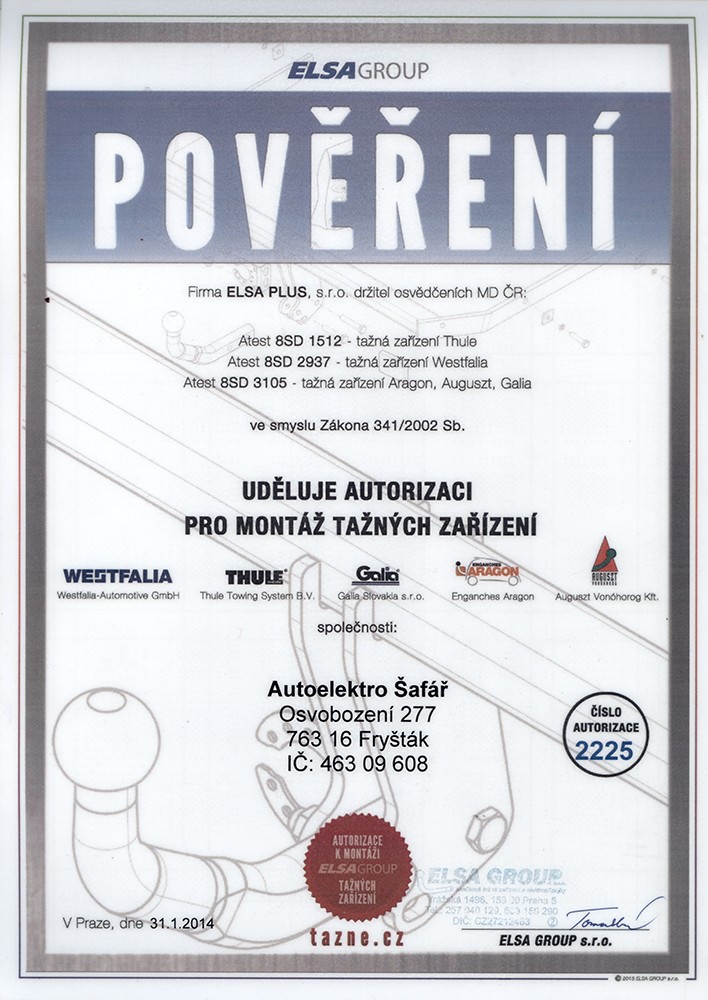 Certifikát k montáži